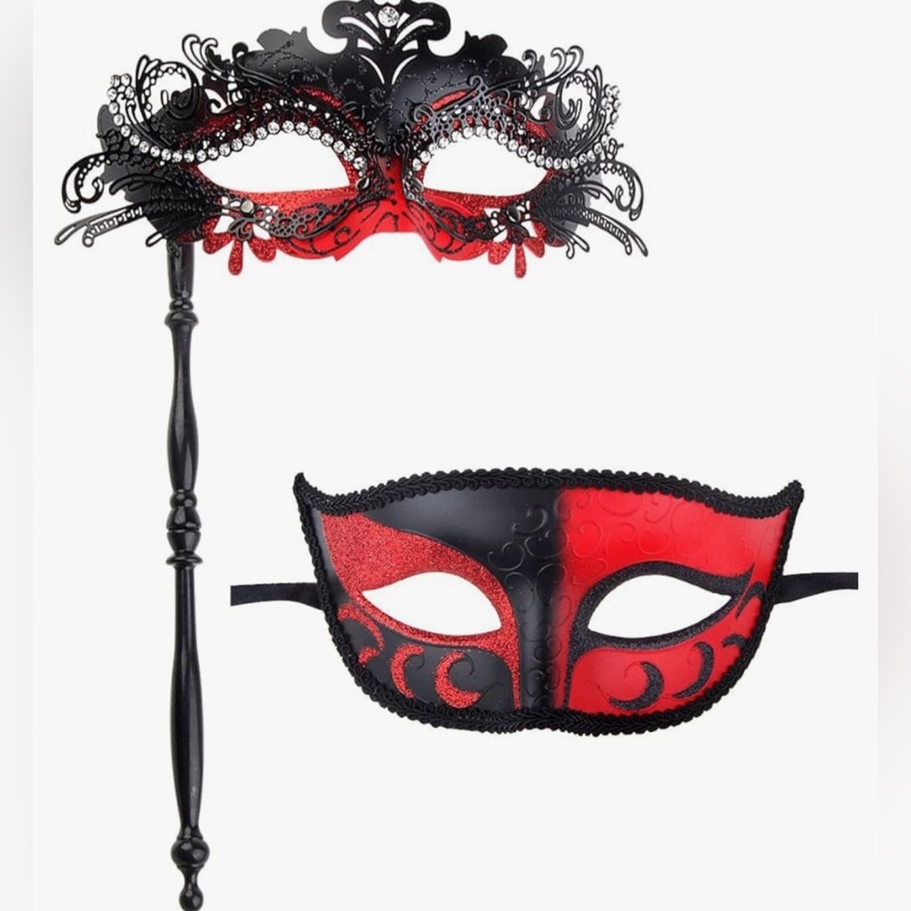 Couple Masquerade Masks Set - Red & Black